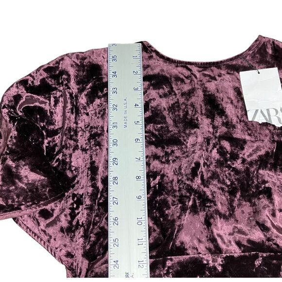 ZARA Burgundy Velvet Midi Dress Flutter Sleeve Holiday Cocktail Size S - Picture 6 of 13